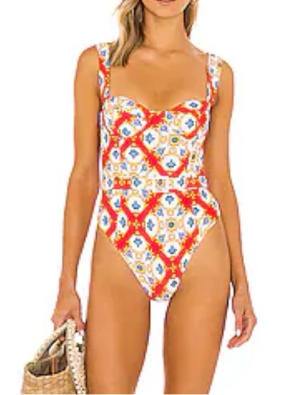 ✨ WeWoreWhat Danielle One Piece Swimsuit in Baroque Tile Bossa Nova print.
